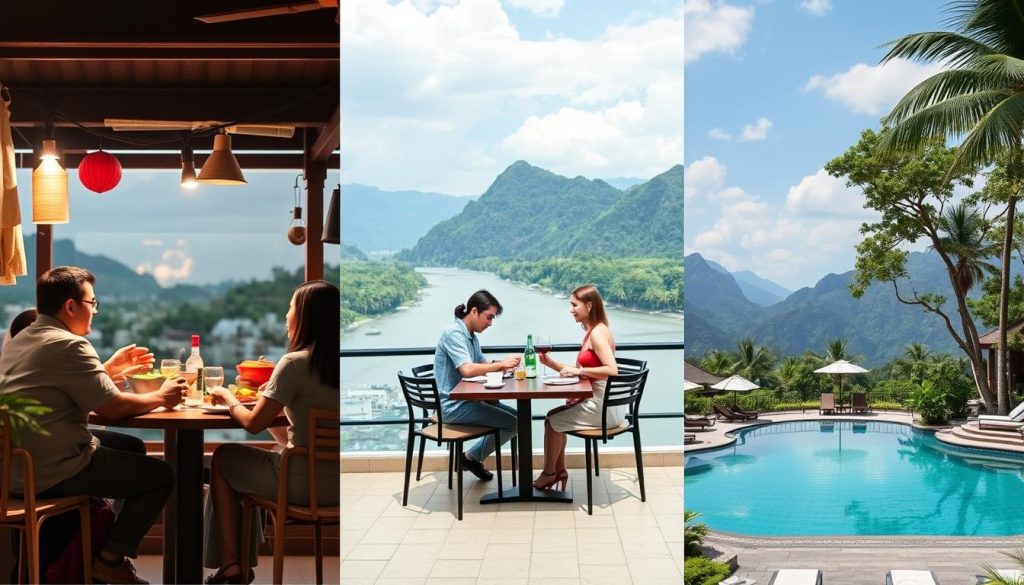A collage showing different tiers of travel experiences in Chiang Mai from street food to luxury resorts, illustrating the range of budgets A collage showing different tiers of travel experiences in Chiang Mai from street food to luxury resorts, illustrating the range of budgets