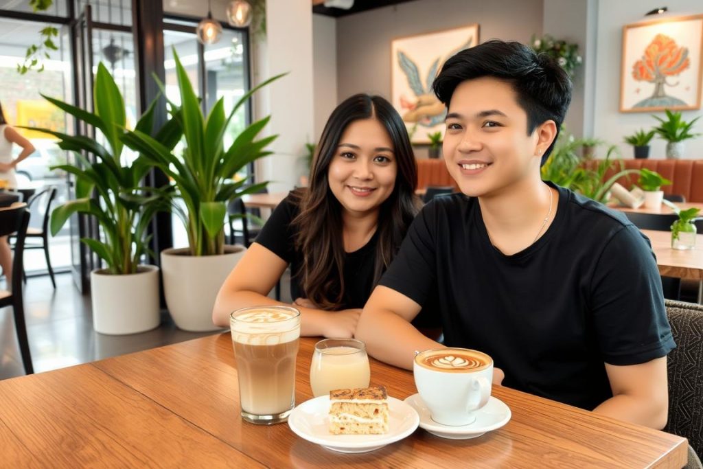 Travelers enjoying specialty coffee at a trendy cafe in Nimman area of Chiang Mai, representing the cost of exploring Chiang Mai's cafe scene Travelers enjoying specialty coffee at a trendy cafe in Nimman area of Chiang Mai, representing the cost of exploring Chiang Mai's cafe scene