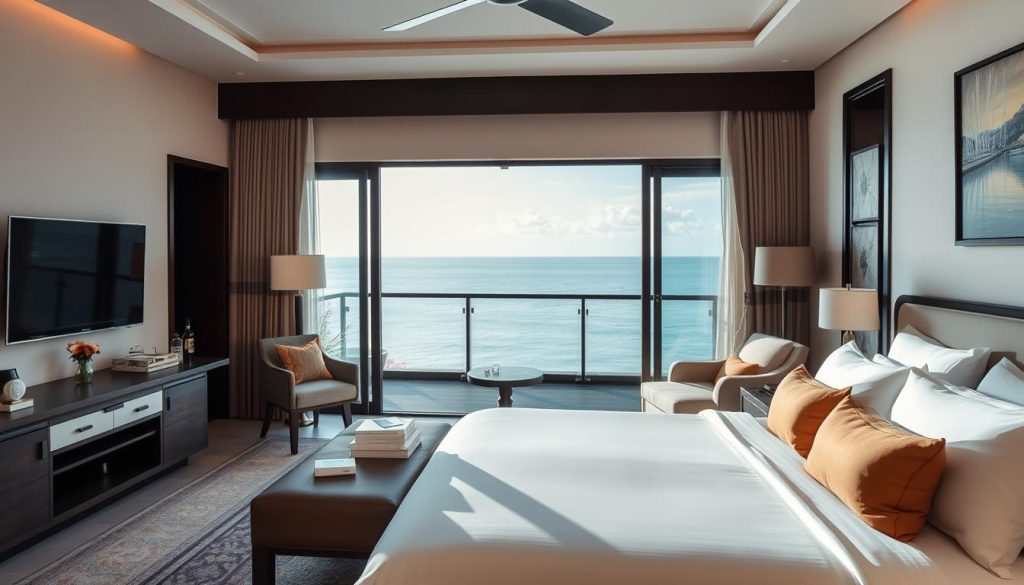 A luxury hotel room in Bali with ocean view