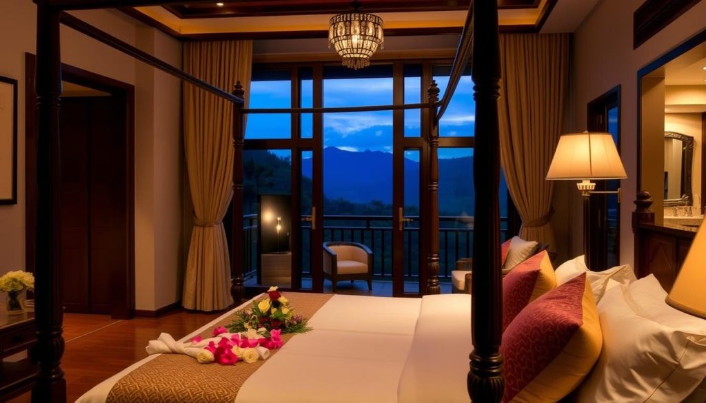 A boutique hotel room in Chiang Mai with traditional Lanna design elements, showing accommodation options for young travelers A boutique hotel room in Chiang Mai with traditional Lanna design elements, showing accommodation options for young travelers