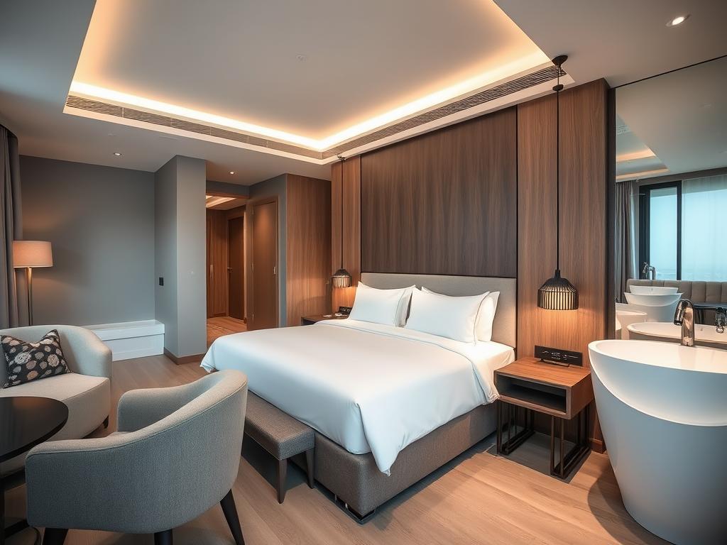 Amethyst Hotel modern room and rooftop pool in Pattaya