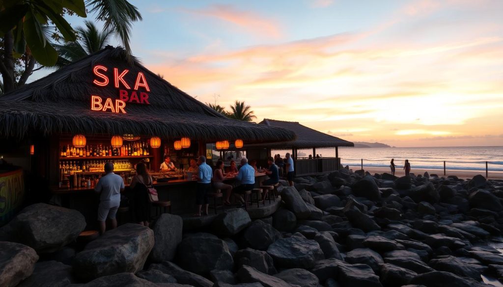 Evening atmosphere at Ska Bar in Kata Beach with people enjoying drinks and sunset views Ska Bar atmosphere