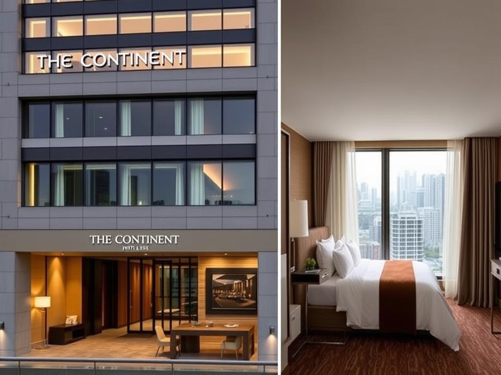 Exterior and room view of The Continent Hotel Bangkok showing its luxury facilities and proximity to Asoke nightlife Exterior and room view of The Continent Hotel Bangkok showing its luxury facilities and proximity to Asoke nightlife