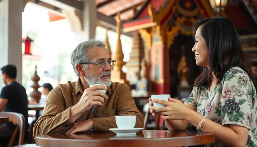 Young travelers having coffee at a public cafe in Chiang Mai best travel apps in chiang mai for meeting fellow travelers