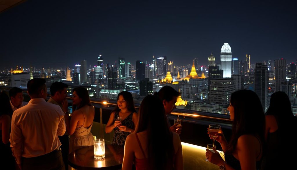 Rooftop bar in Bangkok with skyline view