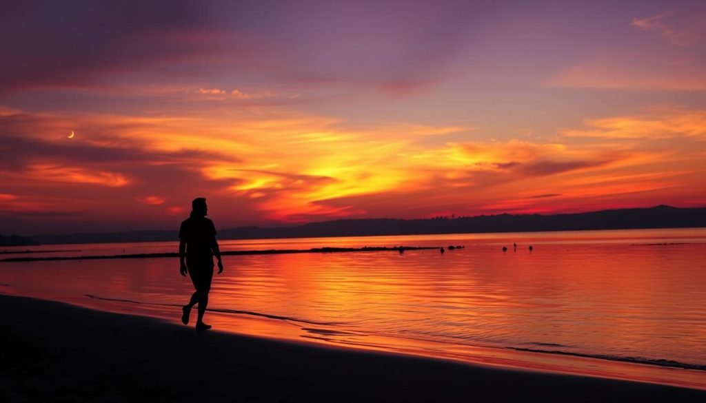 Sunset beach scene in Pattaya with travelers relaxing along the shore Sunset beach scene in Pattaya with travelers relaxing along the shore