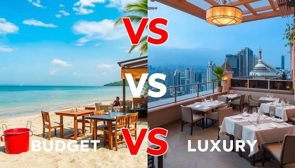 Visual comparison of budget vs luxury travel experiences in Pattaya Visual comparison of budget vs luxury travel experiences in Pattaya