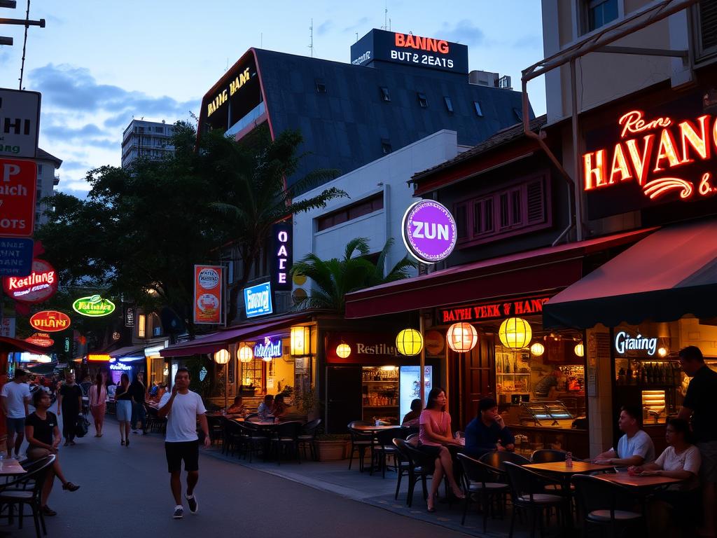 An Thuong street in Da Nang with nightlife venues, popular area for young travelers An Thuong street in Da Nang with nightlife venues, popular area for young travelers