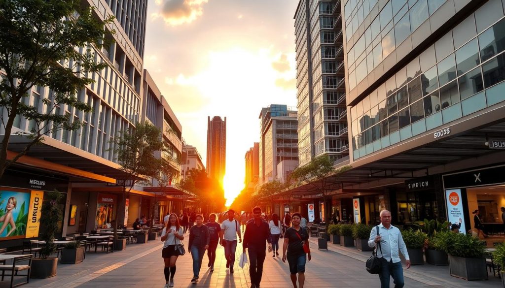 BGC High Street in Manila with young people walking