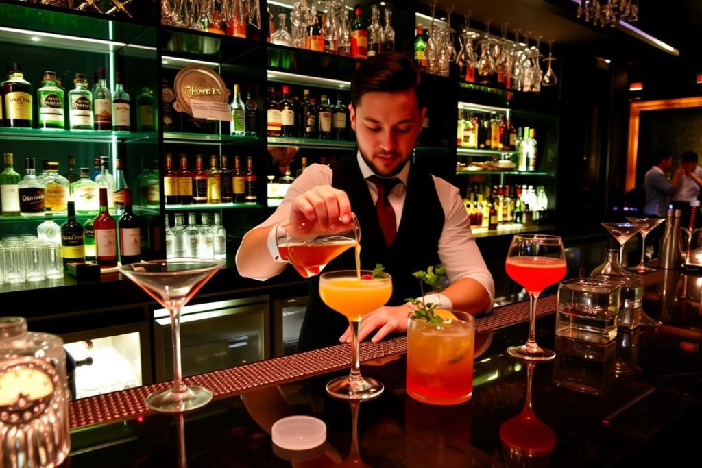 Bartender preparing cocktails at an upscale Jakarta lounge Cocktails