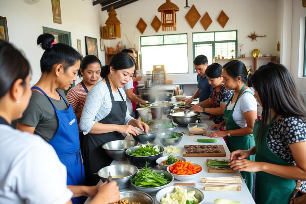 Group in a Cambodian cooking class Group in a Cambodian cooking class