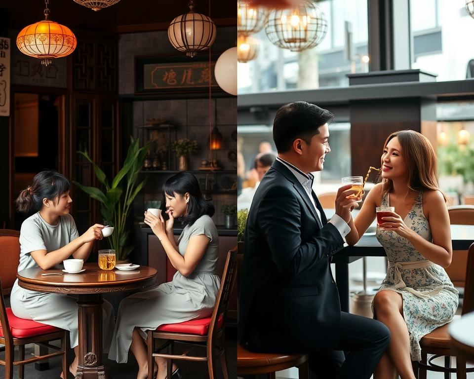 Contrast between traditional Hanoi cafe and modern Saigon spot Contrast between traditional Hanoi cafe and modern Saigon spot