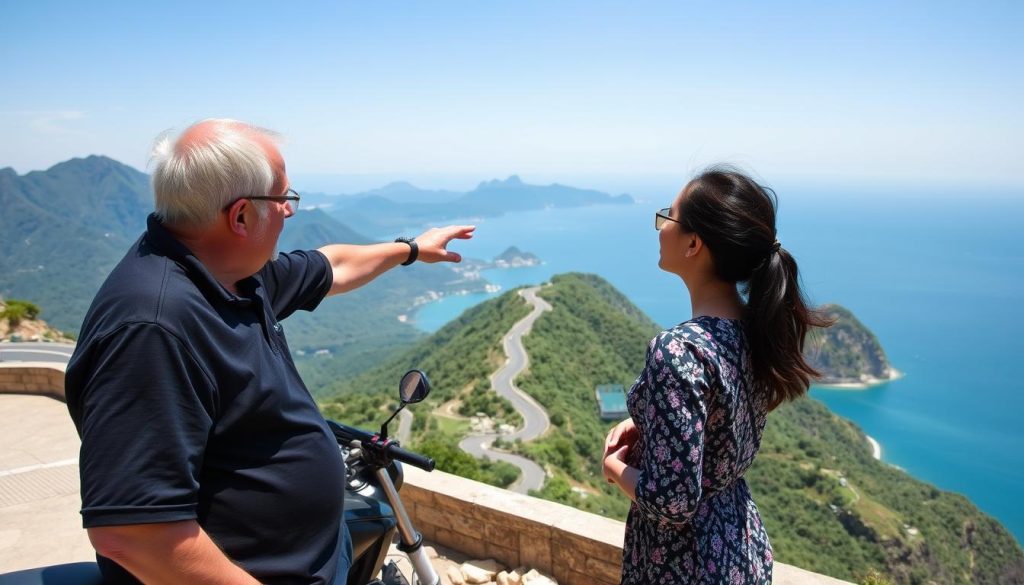 Travelers at Hai Van Pass viewpoint overlooking Da Nang