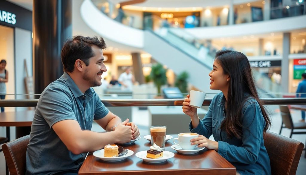 Travelers enjoying coffee at a café in a Cebu mall