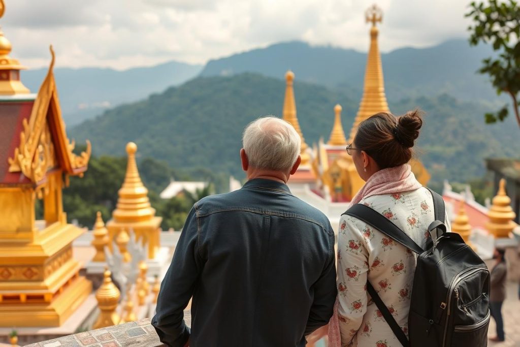 Travelers exploring Doi Suthep temple in Chiang Mai