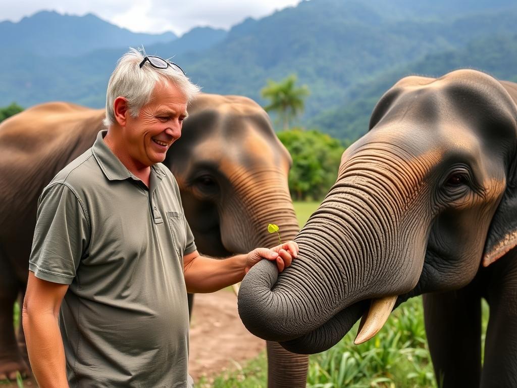 Young travelers feeding elephants at an ethical sanctuary in Chiang Mai