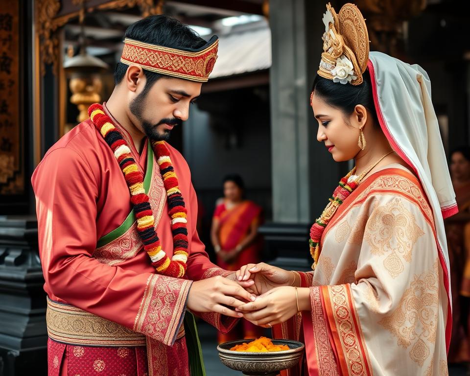 Couple participating in a Balinese Hindu ceremony together