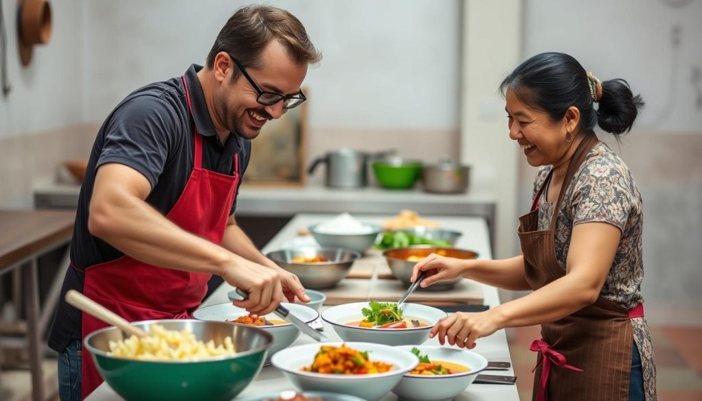 Group taking a cooking class together in Siem Reap
