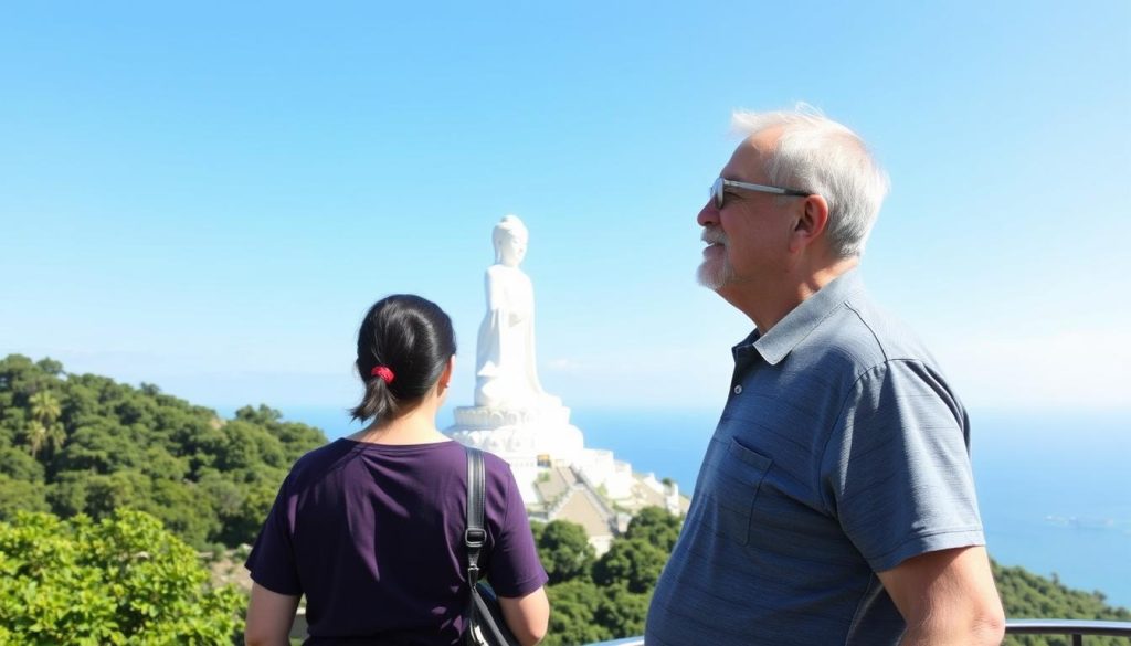 Travelers visiting Lady Buddha statue on Son Tra Peninsula