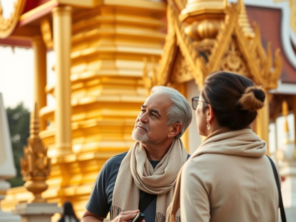 Young travelers visiting Wat Phra Singh temple in Chiang Mai