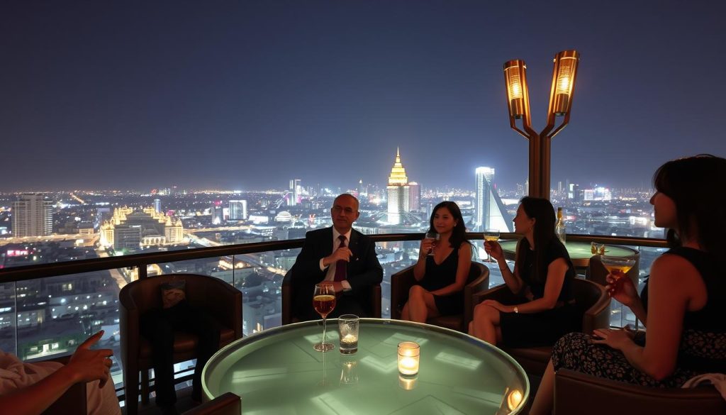 Elegant rooftop bar in Phnom Penh with city skyline views