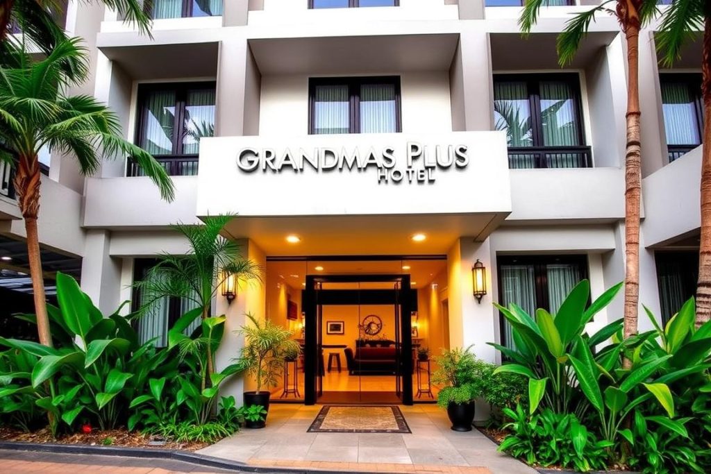 Exterior of Grandmas Plus Hotel Legian, a popular budget traveler-friendly hotel for best hotels bali travel Exterior of Grandmas Plus Hotel Legian, a popular budget traveler-friendly hotel for best hotels bali travel