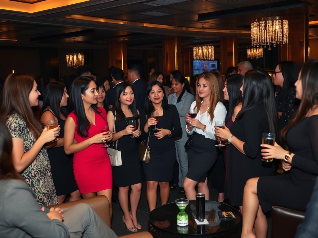 Group of travelers socializing at a Jakarta nightclub Group of travelers socializing