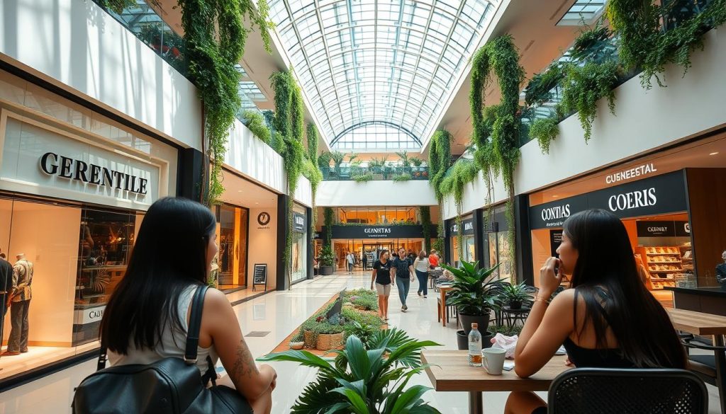 Interior of Greenbelt Mall in Manila showing trendy shops