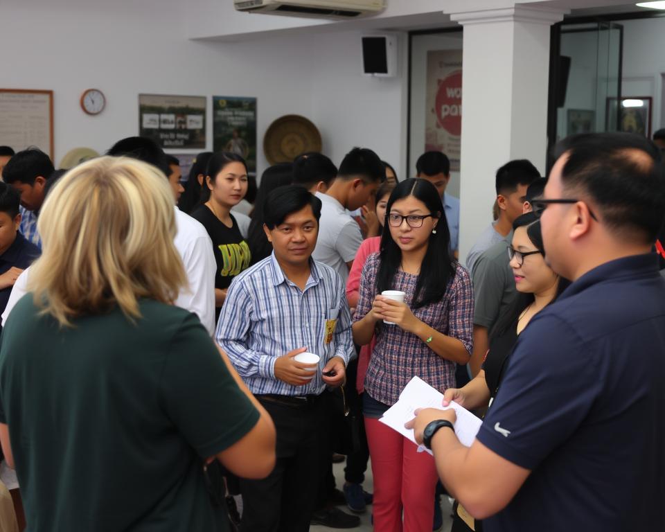 Language exchange event in Phnom Penh with mixed group of foreigners and locals