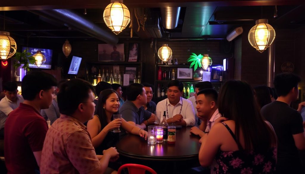People socializing at a popular bar in Siem Reap People socializing at a popular bar in Siem Reap