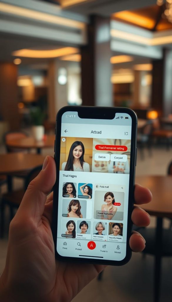 Person using a travel app on smartphone to meet people in Phuket Person using a travel app on smartphone to meet people in Phuket