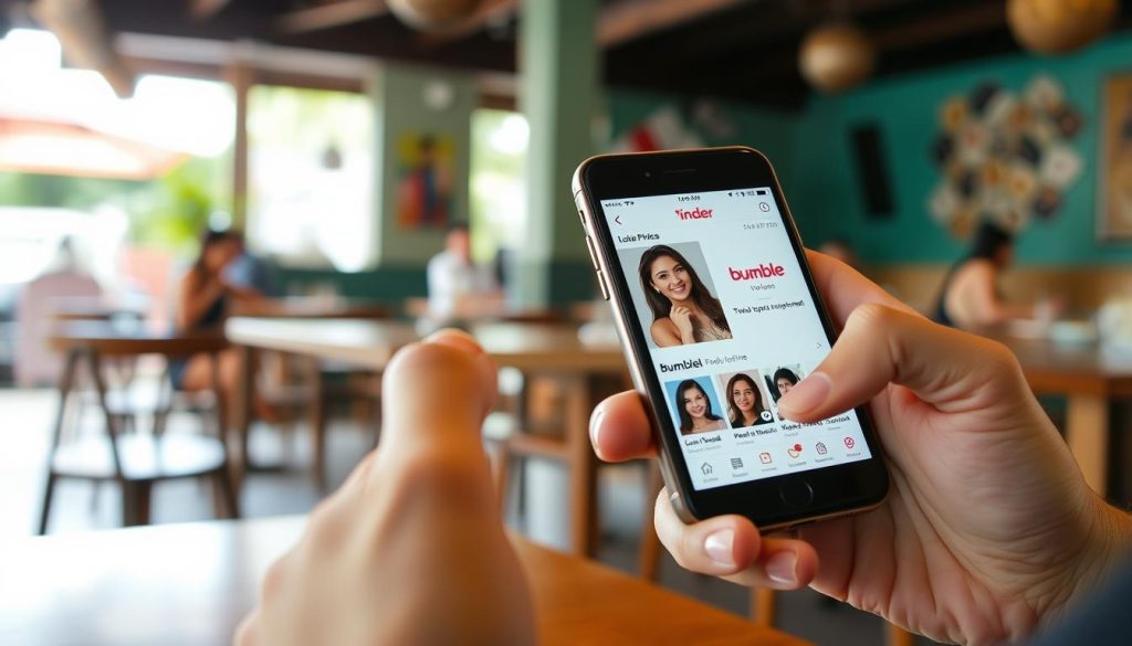 Person using Tinder and Bumble apps in Cebu