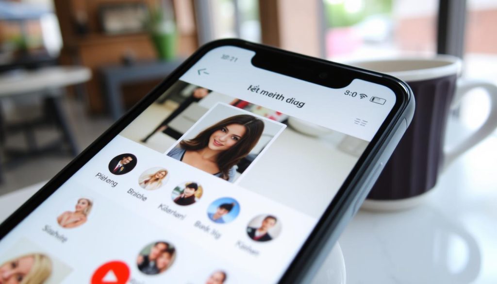 Traveler using travel app on smartphone in Vietnamese cafe