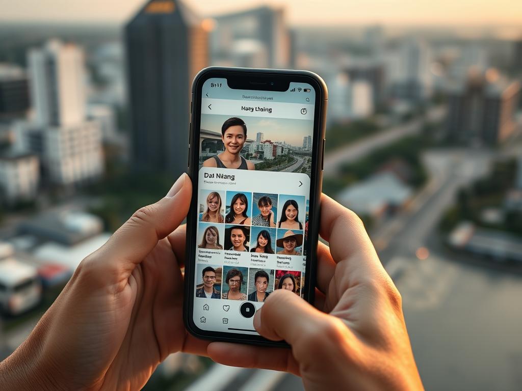 Using travel apps in Da Nang Person using phone in Da Nang
