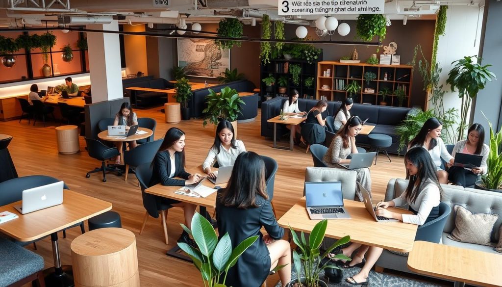 Young professionals working in a modern coworking space in Ho Chi Minh City