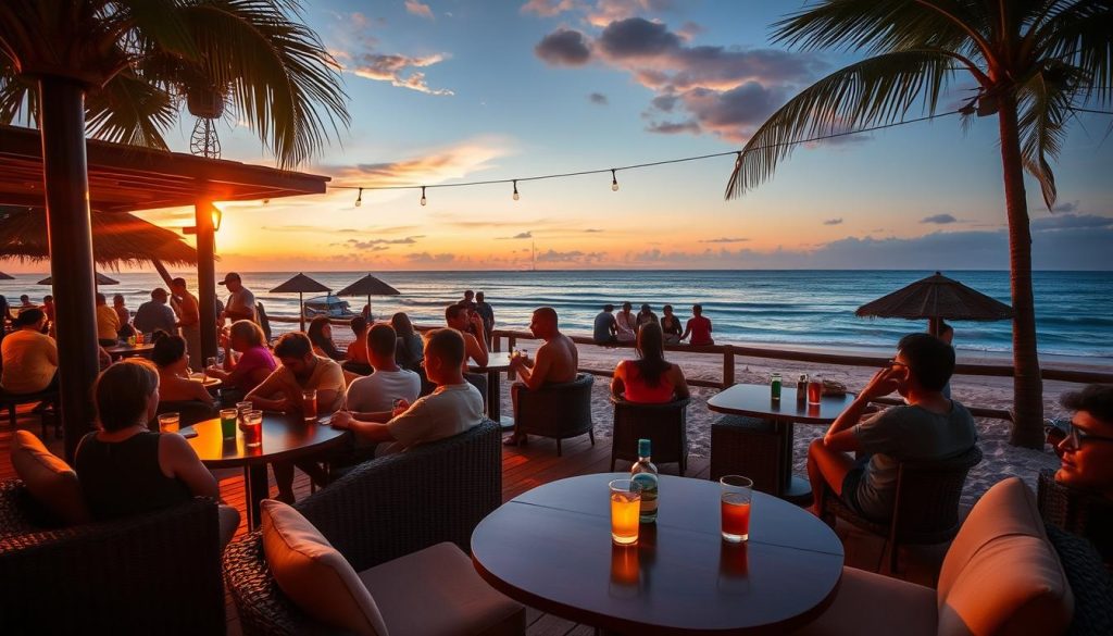 Sihanoukville beach bar at sunset with Cambodia nightlife scene