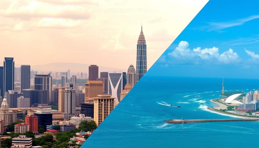 Skyline comparison of Angeles City, Manila, and Cebu Skyline comparison of Angeles City, Manila, and Cebu