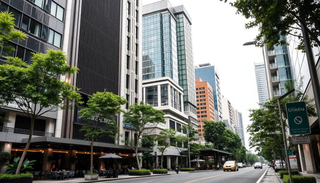 Street view of Kuningan area showing mid-range hotels suitable for best hotels jakarta adventures Street view of Kuningan area showing mid-range hotels suitable for best hotels jakarta adventures