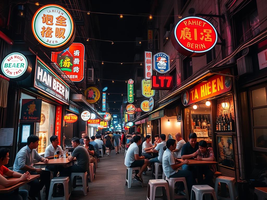 Ta Hien beer street in Hanoi at night filled with people enjoying the hanoi nightlife