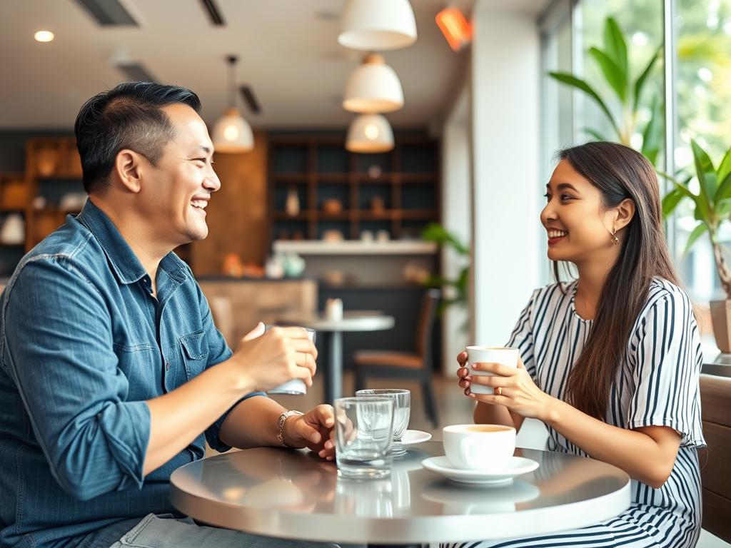 Young travelers in a cafe setting demonstrating respectful interaction, illustrating cultural etiquette for meeting people in Phuket meeting people in phuket for young travelers