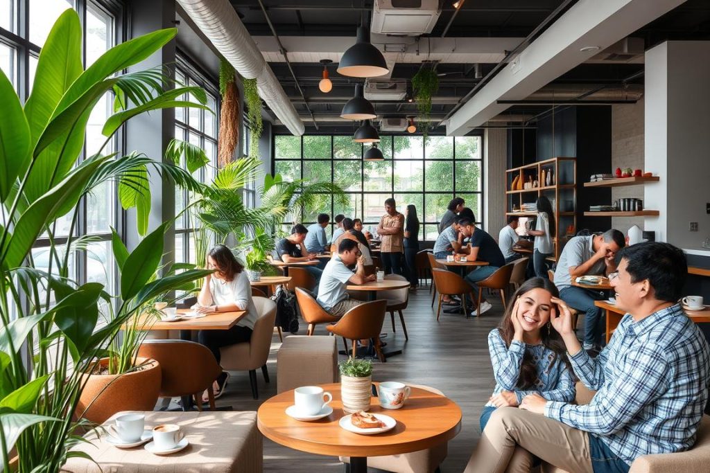Trendy café in Phnom Penh with young travelers enjoying coffee