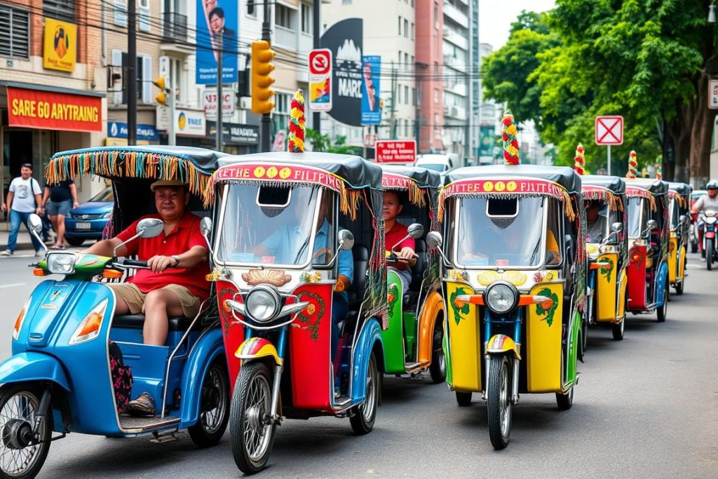 Tricycles in Angeles City, the common local transportation method Tricycles in Angeles City, the common local transportation method