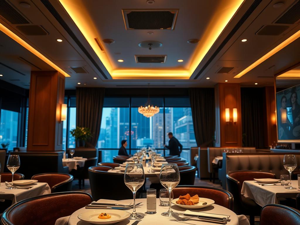 Upscale restaurant in Angeles City showing fine dining setting Upscale restaurant in Angeles City showing fine dining setting