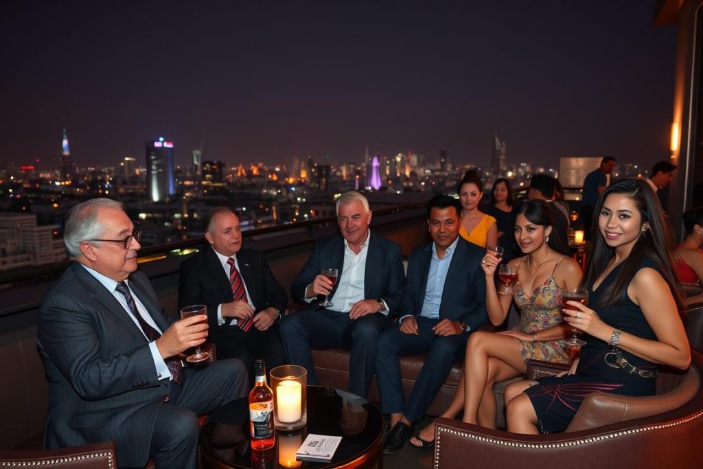 Upscale rooftop bar in Phnom Penh with Cambodia nightlife atmosphere