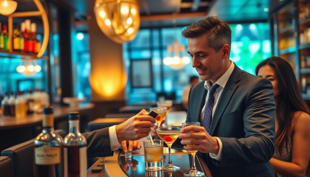 Traveler paying for drinks at an upscale Manila bar