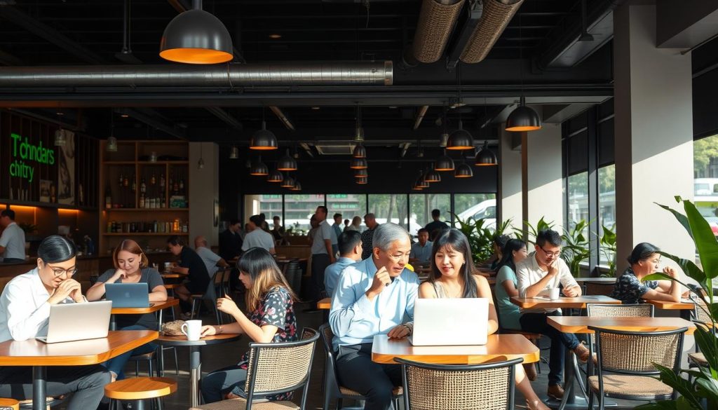 Cafe scene in Ho Chi Minh City with locals and expatriates Cafe scene in Ho Chi Minh City with locals and expatriates