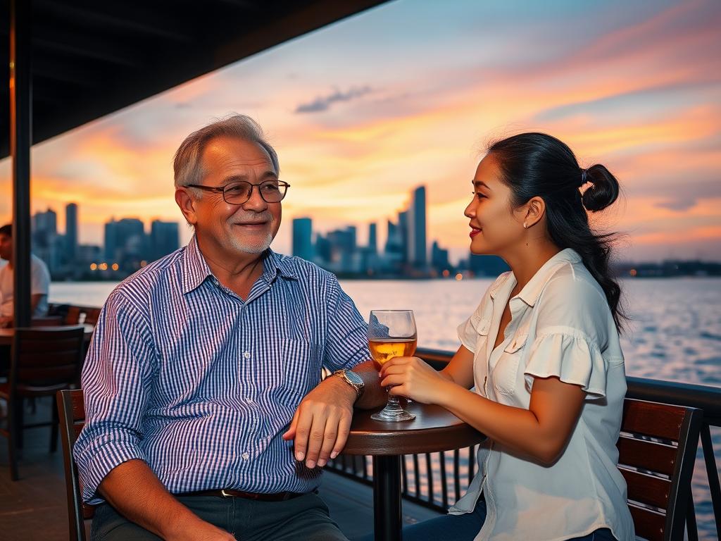 Couple enjoying sunset at Manila Bay in the Philippines Friends enjoying sunset at Manila Bay in the Philippines