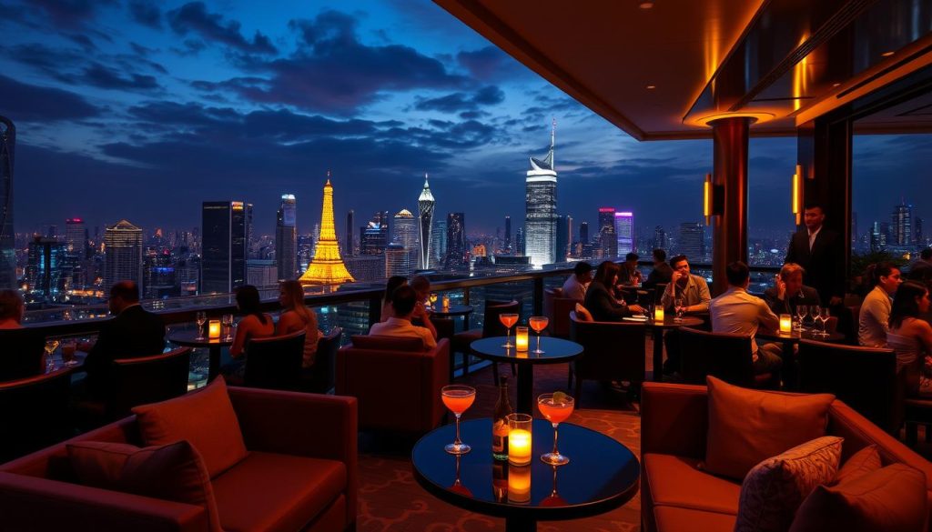 Luxury rooftop bar in Bangkok with skyline view Luxury rooftop bar in Bangkok