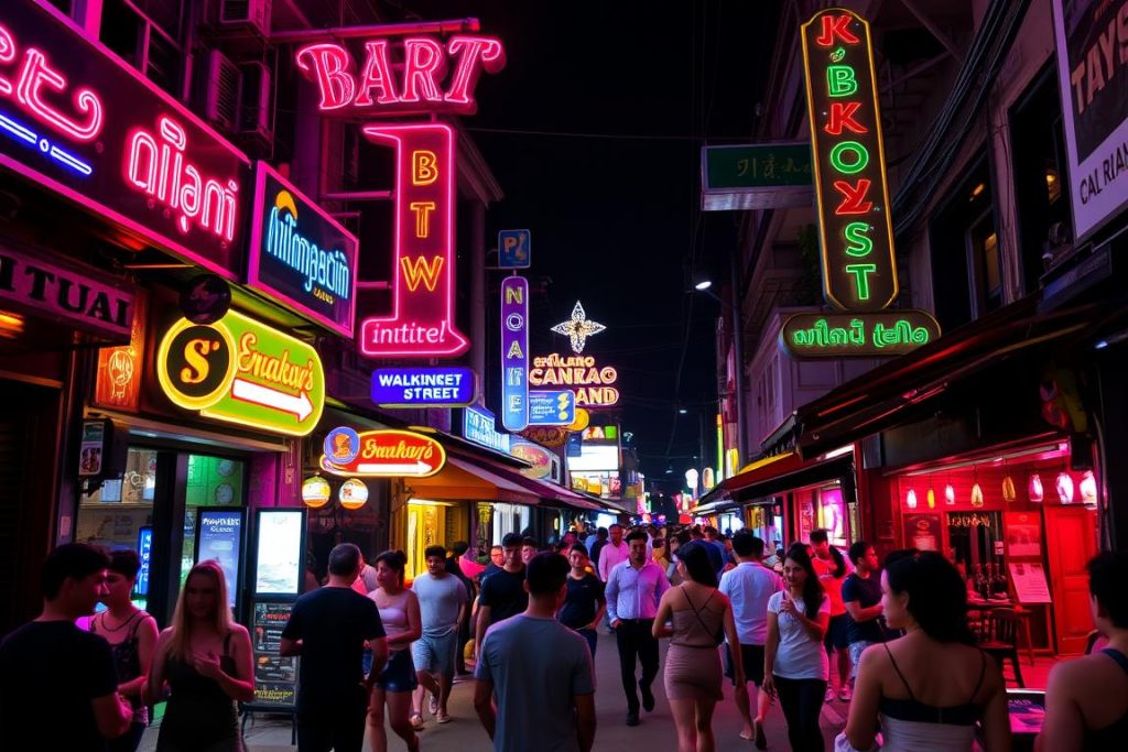 Nightlife scene in Southeast Asia with bar and people socializing cost of nightlife for young travelers in southeast asia