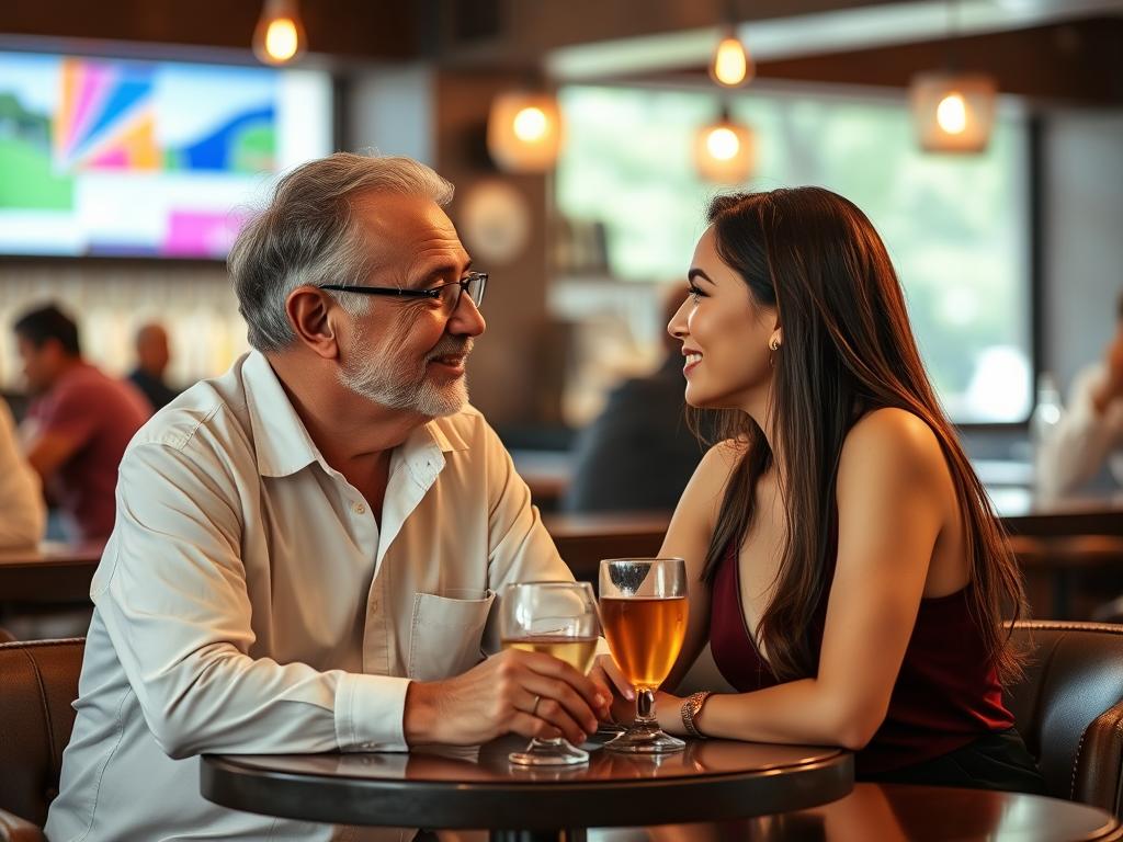 Travelers having a conversation at a bar